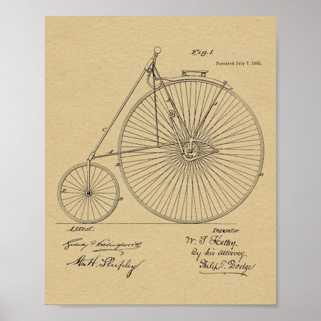 1885 Impresión de arte de patentes de bicicletas d (Frente)