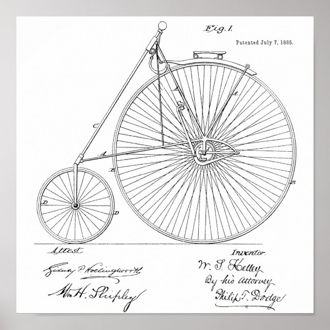 1885 Impresión de arte de patentes de bicicletas d (Frente)