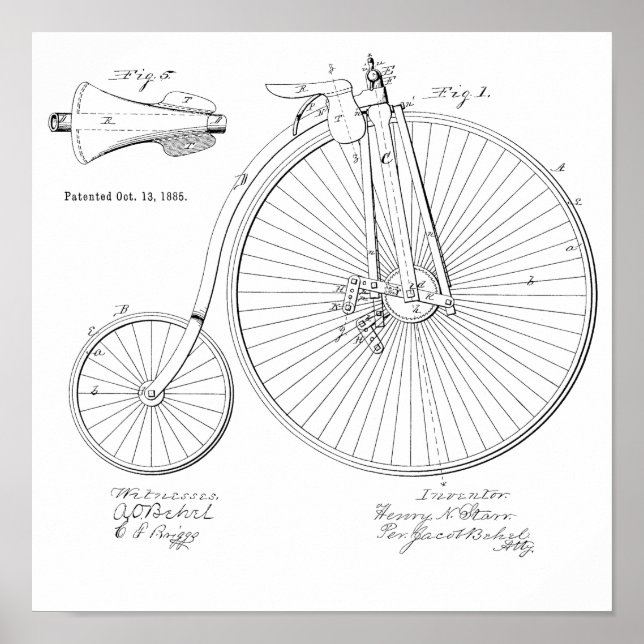 1885 Impresión de arte de patentes de bicicletas d (Frente)