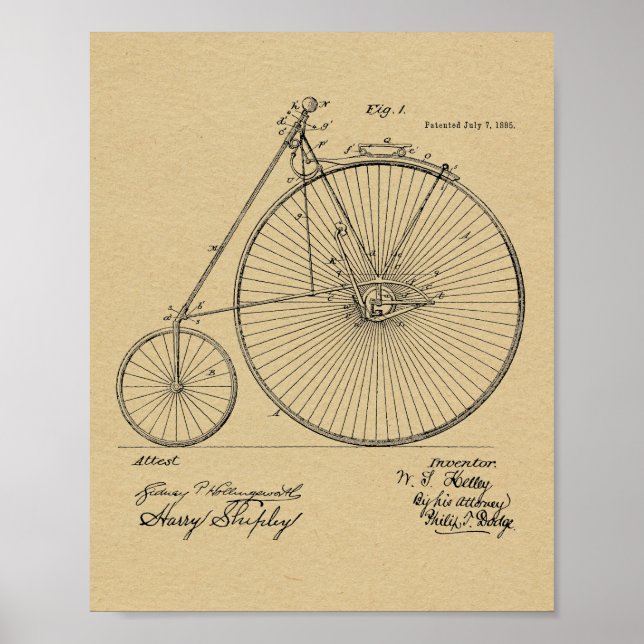 1885 Impresión de arte de patentes de bicicletas d (Frente)