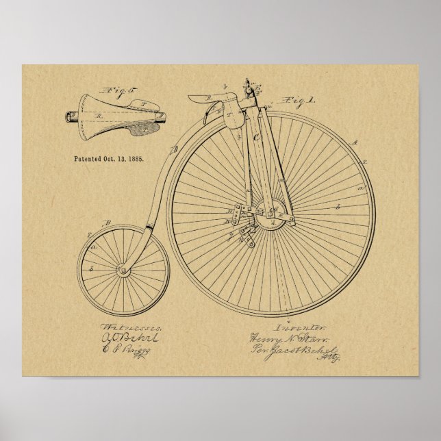 1885 Impresión de arte de patentes de bicicletas d (Frente)