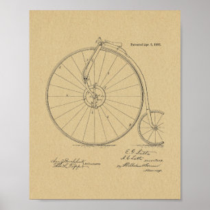 1886 Impresión de arte de patentes de bicicletas d