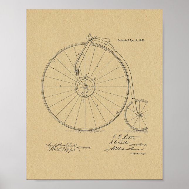 1886 Impresión de arte de patentes de bicicletas d (Frente)