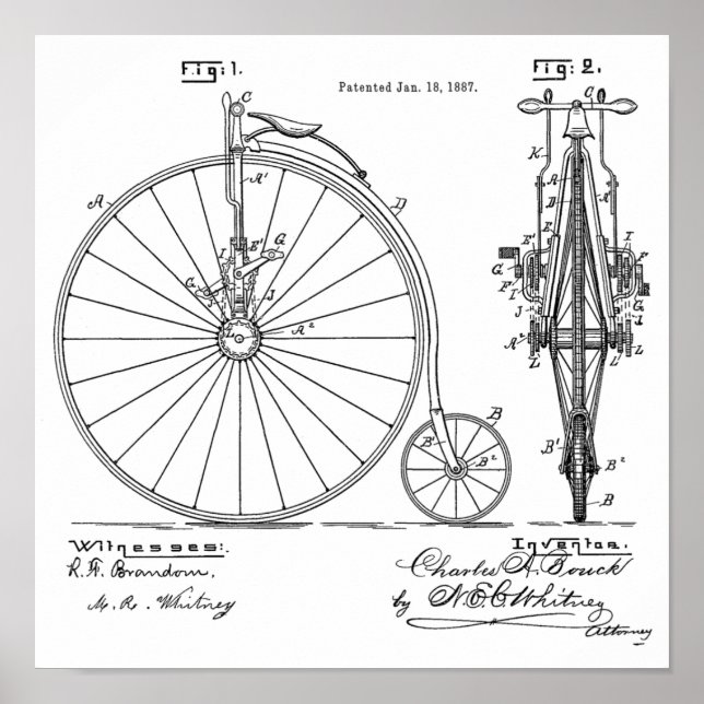 1887 Impresión de arte de patentes de bicicletas d (Frente)