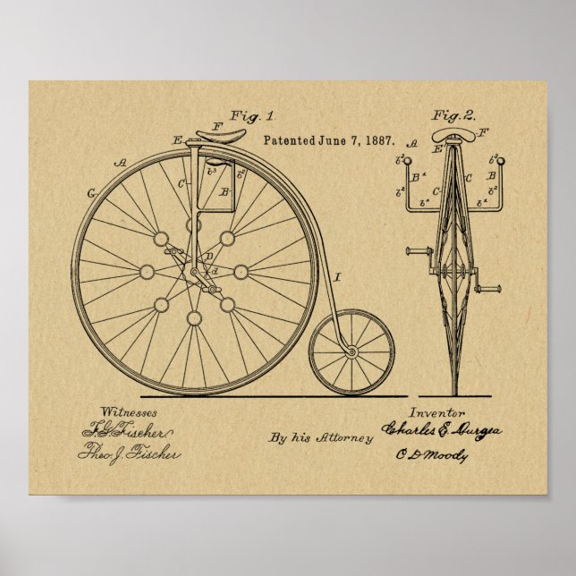 1887 Impresión de arte de patentes de bicicletas d (Frente)