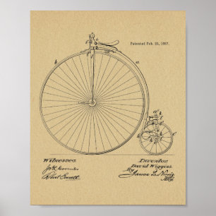 1887 Impresión de arte de patentes de bicicletas d