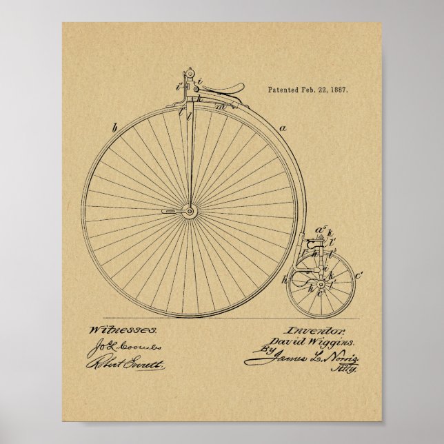 1887 Impresión de arte de patentes de bicicletas d (Frente)