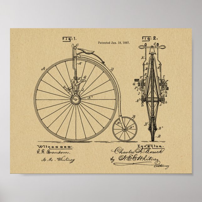 1887 Impresión de arte de patentes de bicicletas d (Frente)