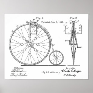 1887 Impresión de arte de patentes de bicicletas d