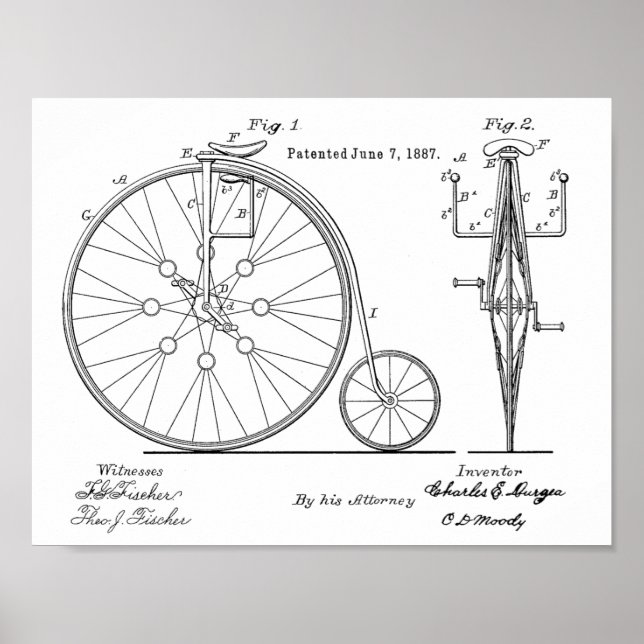 1887 Impresión de arte de patentes de bicicletas d (Frente)