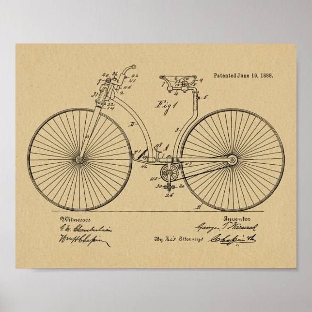1888 Impresión de arte de patente de freno de bici (Frente)
