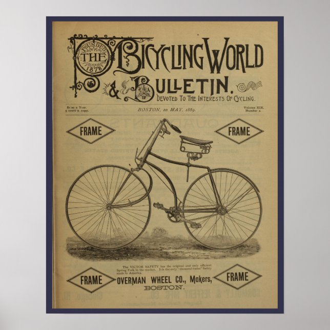1889 Poster de Arte y Revista de Bicicletas Vintag (Frente)