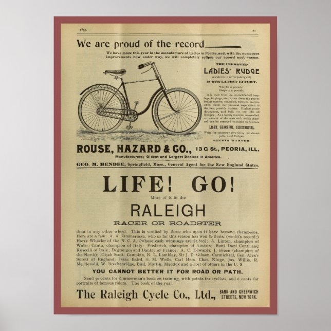 1893 Poster de Arte y Revista de Bicicletas Rudge  (Frente)