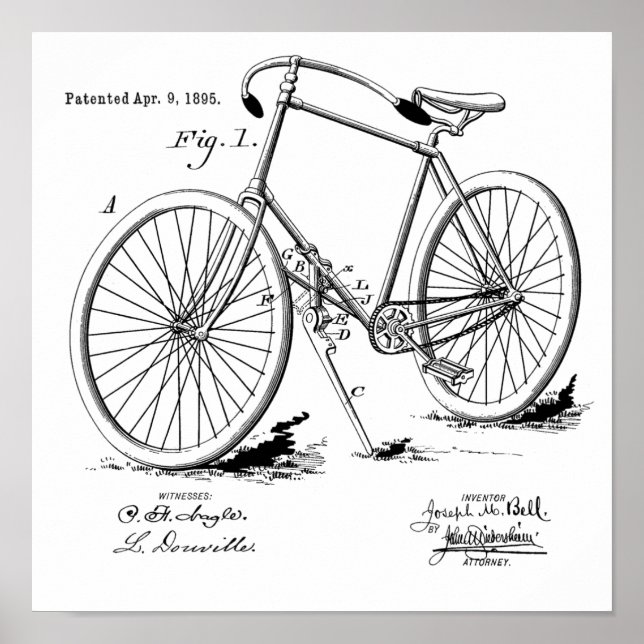 1895 Personalizar de impresión de patentes de bici (Frente)
