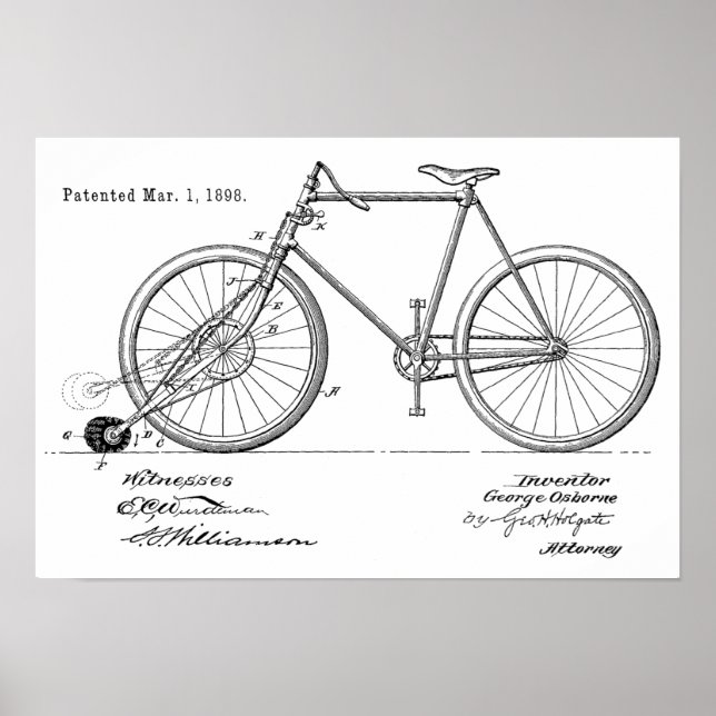 1898 Personalizar de impresión de patentes de bici (Frente)