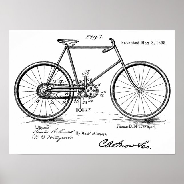 1898 Personalizar de impresión de patentes de bici (Frente)