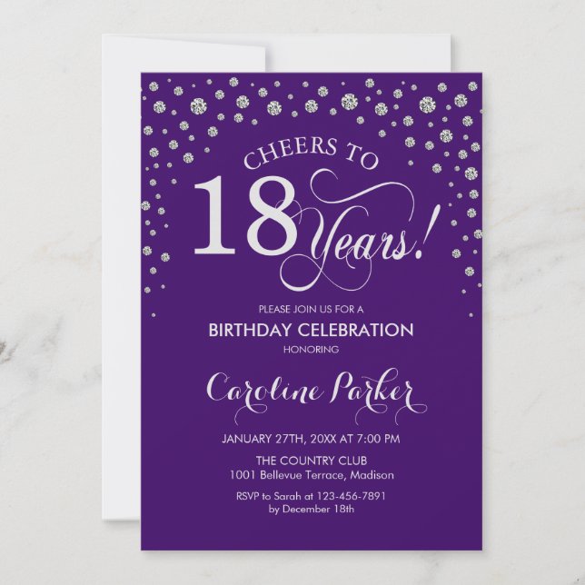 18.ª invitación a fiesta de cumpleaños - Púrpura p (Anverso)