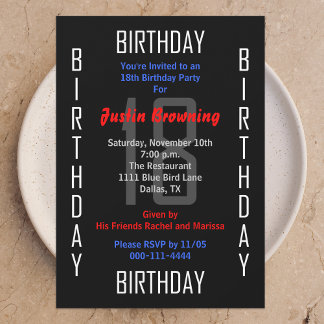 18.ª invitación a la fiesta de cumpleaños 18