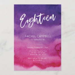 18.ª Invitación de cumpleaños acuarela rosa morada