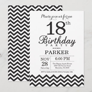 18.ª invitación de cumpleaños Chevron blanco y neg