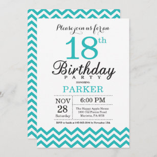 18.ª invitación de cumpleaños Chevron Verde azulad