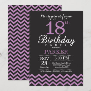 18.ª invitación de cumpleaños negro y morado