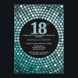18.ª invitación de cumpleaños Purpurina negro y Ve<br><div class="desc">Invitación al cumpleaños 18. Purpurina negro y Verde azulado. Diamante verde azulado. Fiesta de cumpleaños para adultos. Para hombres o mujeres. Para una mayor personalización,  haga clic en el botón "Personalizar" y utilice nuestra herramienta de diseño para modificar esta plantilla.</div>
