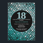 18.ª invitación de cumpleaños Purpurina negro y Ve<br><div class="desc">Invitación al cumpleaños 18. Purpurina negro y Verde azulado. Diamante verde azulado. Fiesta de cumpleaños para adultos. Para hombres o mujeres. Para una mayor personalización,  haga clic en el botón "Personalizar" y utilice nuestra herramienta de diseño para modificar esta plantilla.</div>