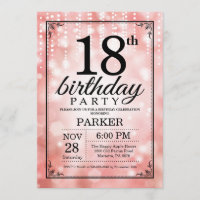 18.ª invitación de cumpleaños Purpurina rosado