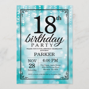 18.ª invitación de cumpleaños Purpurina Verde azul