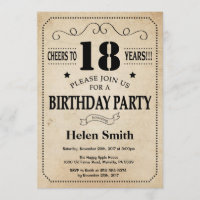 18.ª invitación de cumpleaños Rústico Retro de cos