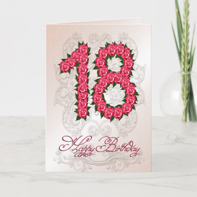 18.ª tarjeta de cumpleaños con rosas y hojas (Anverso)