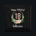 18.º chica floral caja de regalo<br><div class="desc">18 cumpleaños caja de regalo de nombre de chica floral rosa negro de color rosa negro. Personaliza con tu texto y nombre.</div>