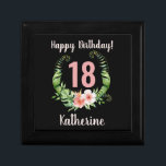 18.º cumpleaños caja de regalo de nombre de chica<br><div class="desc">18 cumpleaños caja de regalo de nombre de chica floral rosa negro de color rosa negro. Personaliza con tu texto y nombre y cualquier edad.</div>