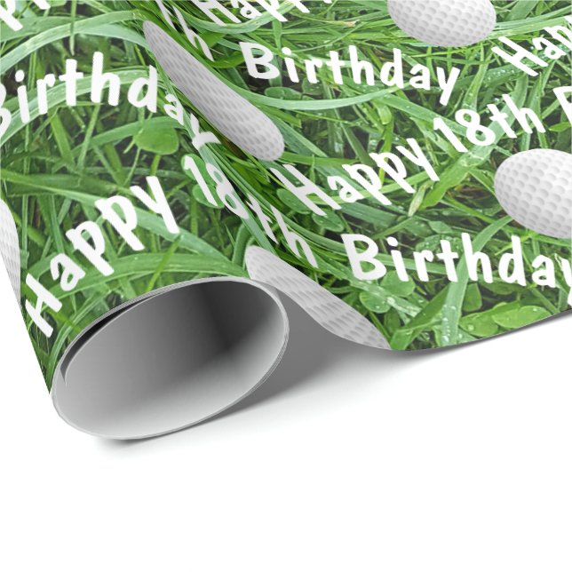 18.º cumpleaños en bolas de golf sobre papel de re (Esquina del rollo)