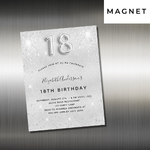 18.º imán de invitación purpurina de plata por cum