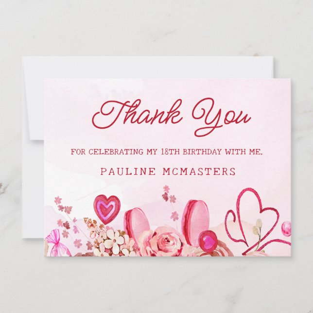 18 Aniversario Rosa Rosa Swirly Heart Gracias (Anverso)