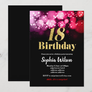 18 años invitación elegante purpurina rojo rosa