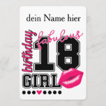 18. Cumpleaños 18th birthday girl pink invitación<br><div class="desc">Tarjeta de invitación a 18. Cumpleaños personalisierbar. Pink Kiss college Style número.</div>