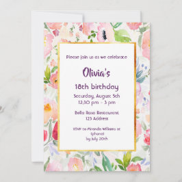 18 cumpleaños invitación a fiesta flores rosadas b