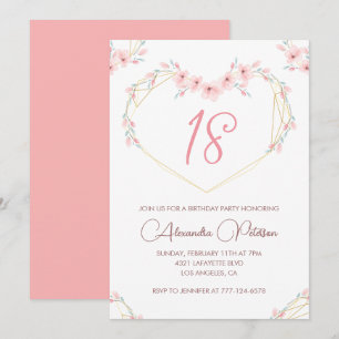 18 invitaciones de cumpleaños Boho Floral Pink