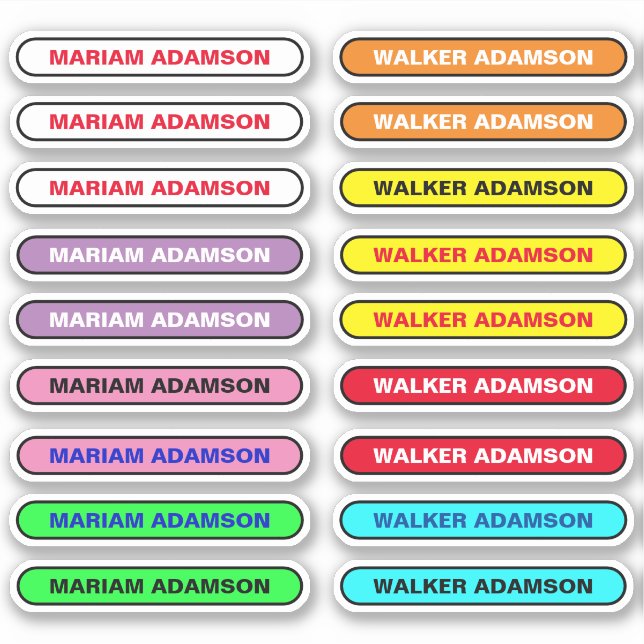 18 pegatinas de nombres coloridos para pertenencia (Anverso)