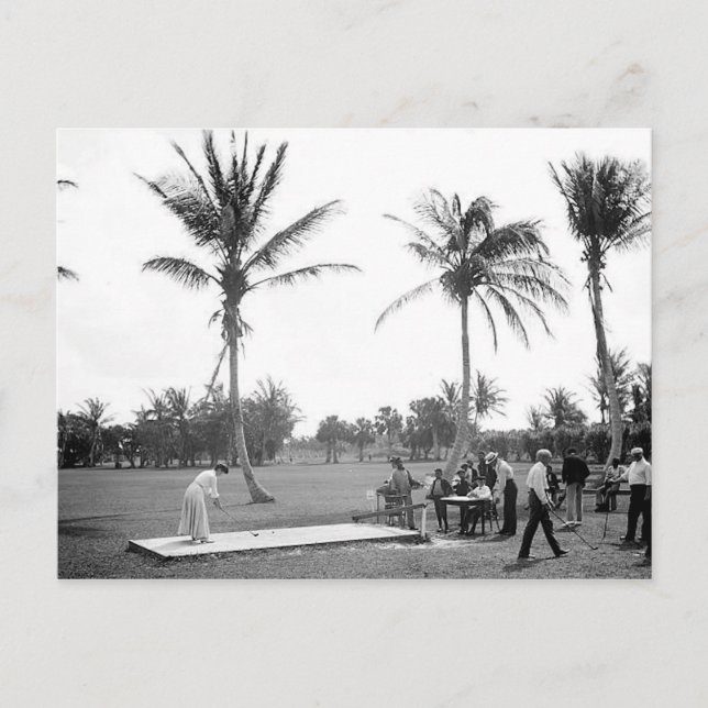 1904 Palm Beach Golfing la Florida. Postal (Anverso)