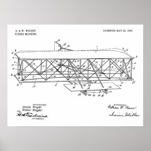 1906 Impresión de dibujo de patente de avión de Wr