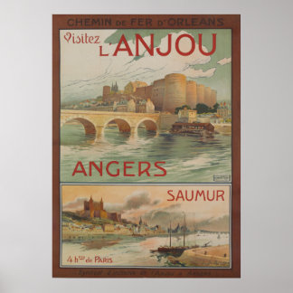 1910 Dubos Visite LAnjou Póster de viaje francés