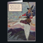 1920s Mother Goose riding her giant goose<br><div class="desc">Looks like fun, doesn't it? AWESOME 1920s children's book illustration. The rhyme reads “Old Mother Goose, when she wanted to wander, Would ride through the air on a very fine gander” Makes for a SUPER neat greeting card! Note that the card is blank -- it needs you to come up...</div>