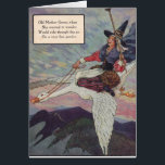 1920s Mother Goose riding her giant goose<br><div class="desc">Looks like fun, doesn't it? AWESOME 1920s children's book illustration. The rhyme reads “Old Mother Goose, when she wanted to wander, Would ride through the air on a very fine gander” Makes for a SUPER neat greeting card! Note that the card is blank -- it needs you to come up...</div>