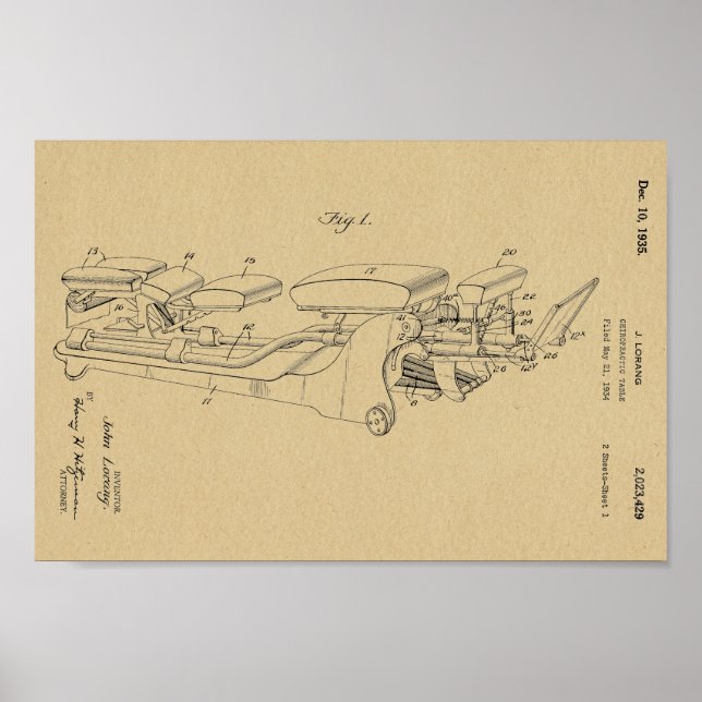 1935 Impresión del arte de la patente de la tabla  (Frente)