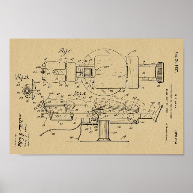 1937 Impresión del arte de la patente de la tabla  (Frente)