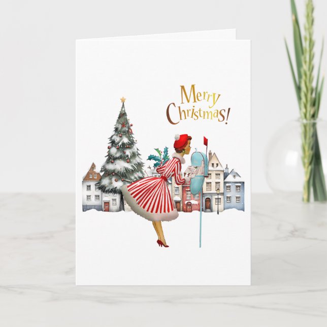 1950 Dama Vintage Publicando Feliz Navidad  (Anverso)
